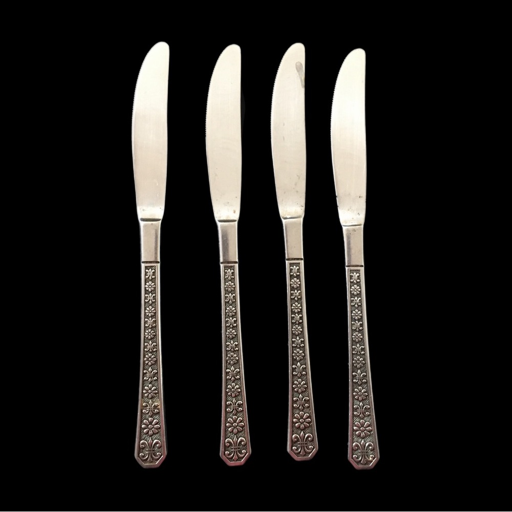 Interpur Stainless Steel Japan Florenz Set of 4 Dinner Knife 8 Petal Flower MCM